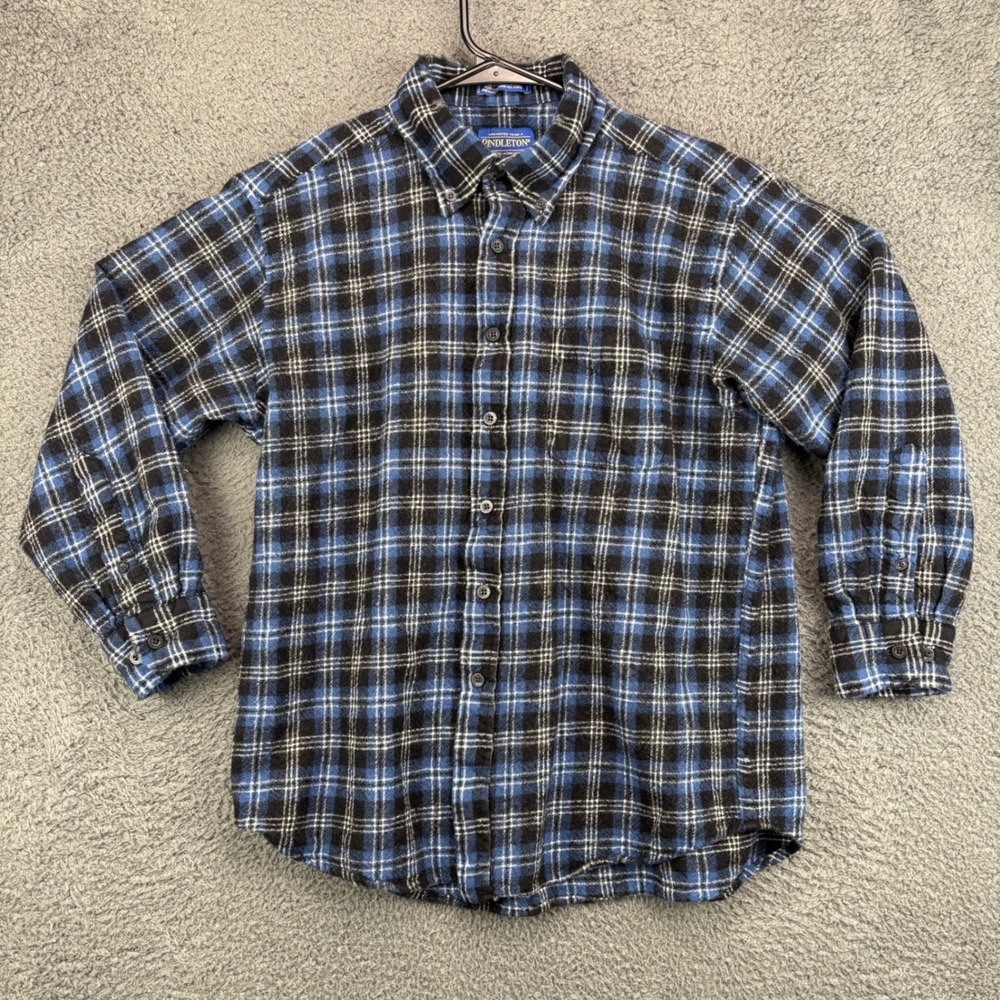 Pendleton Sir Pendleton Blue Black Plaid Wool Blend Flannel Shirt Mens XL